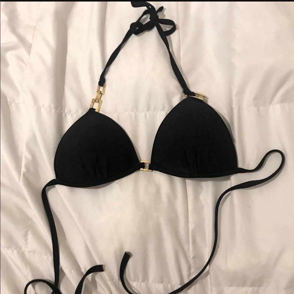Black bikini top with gold chain detail